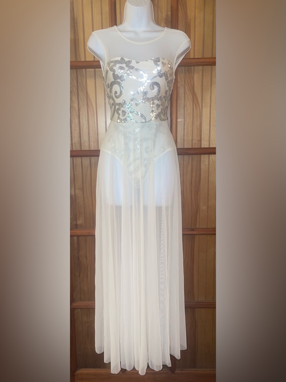 White Maxi Dress with Silver Sequin Bodice